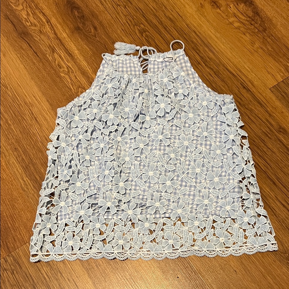 BB Dakota Floral Lace Halter Top - Light Blue and White